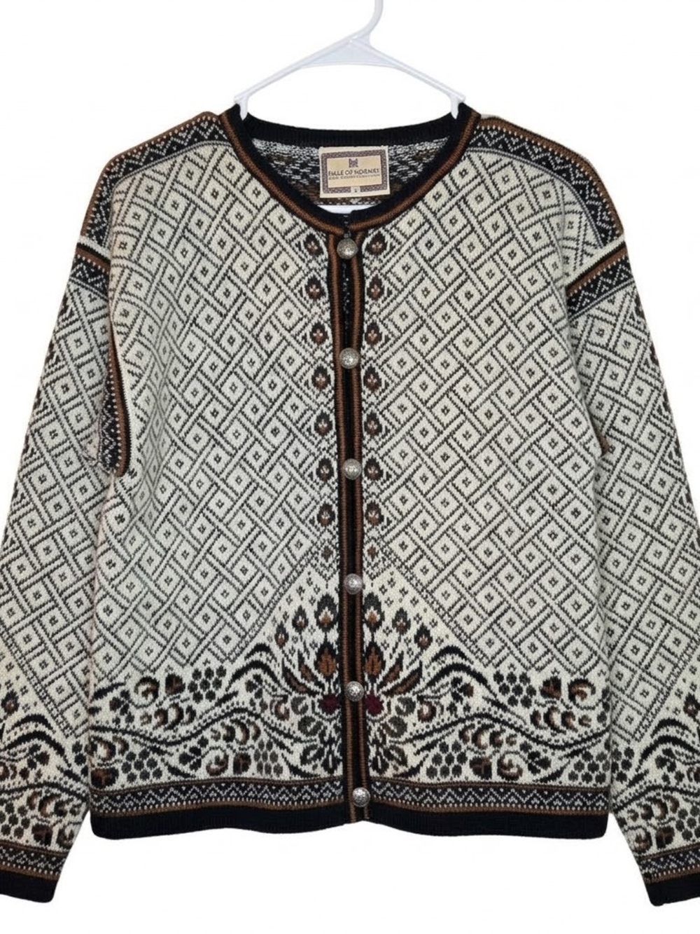 Dale of Norway Medium Cream Black and Brown Knit Cardigan Sweater #23